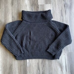 Y2k Chunky Knit cropped turtleneck sweater Dark Gray Sz Medium Preppy Academia
